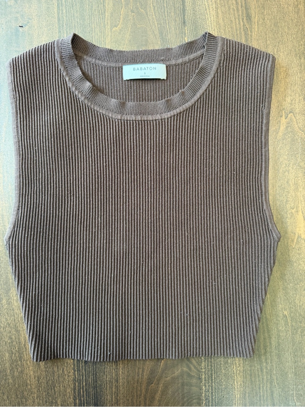 Babaton Brown Ribbed Crop Tank Top